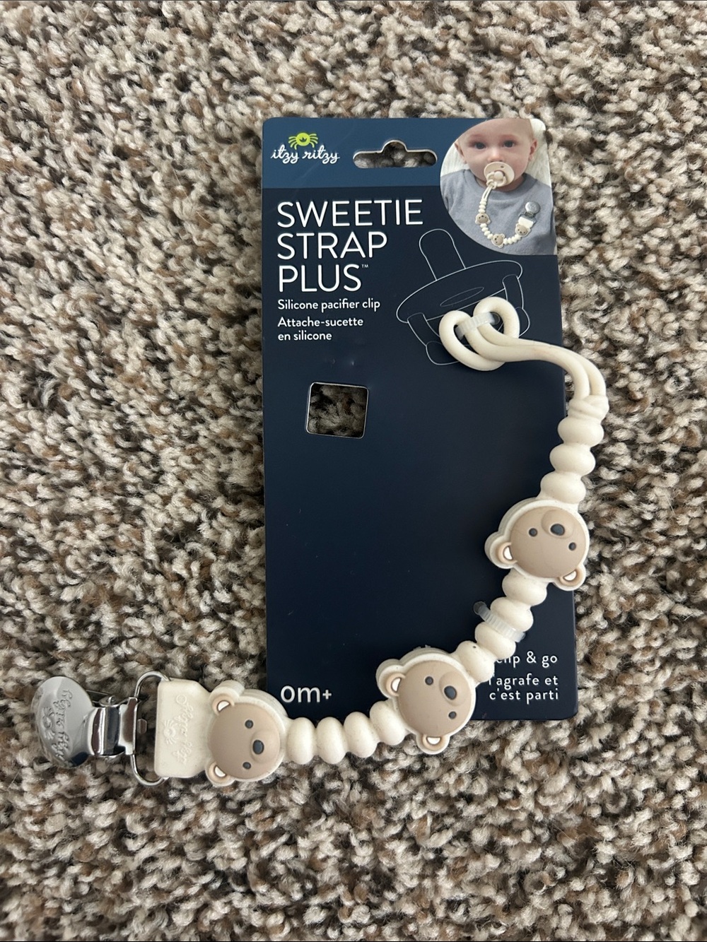 Itzy Ritzy Cream and Tan Silicone Sweetie Strap Plus Pacifier Clip